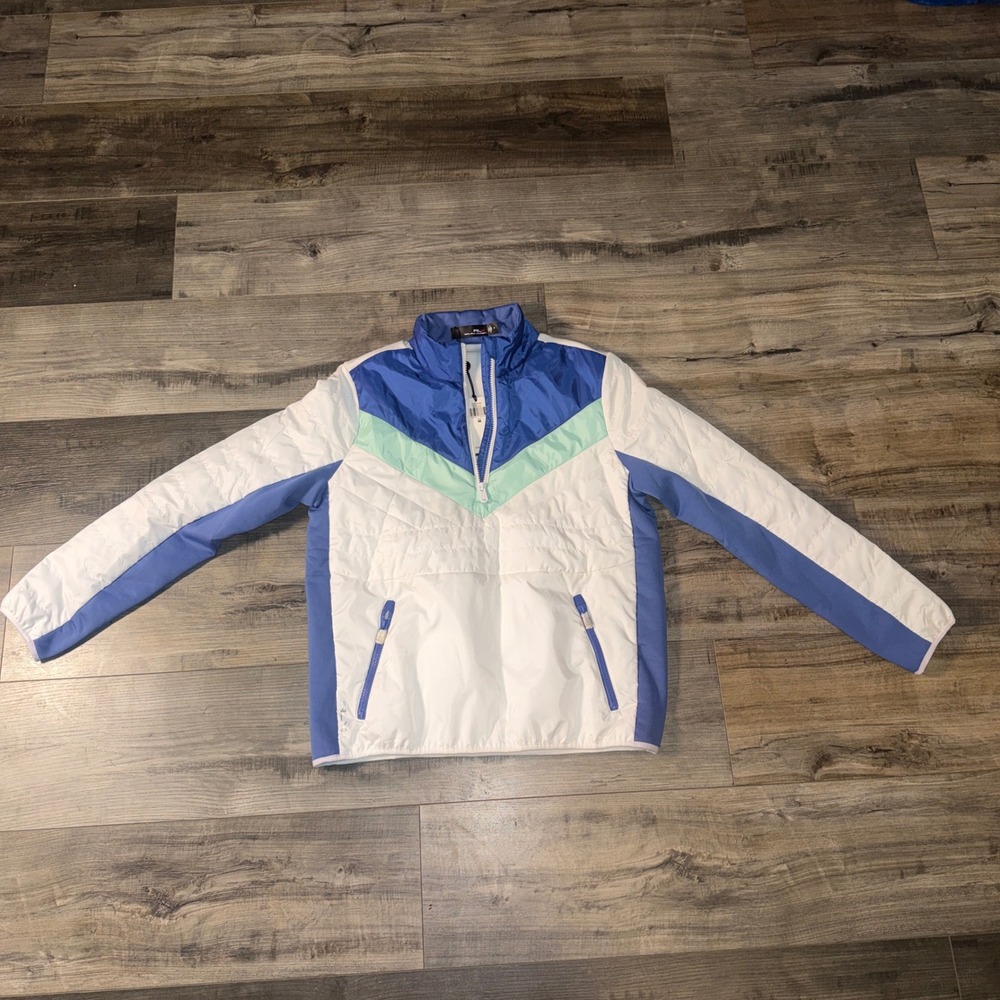 RLX Ralph Lauren Womens M White Blue Mint Colorblock Quilted Ski Jacket NWT